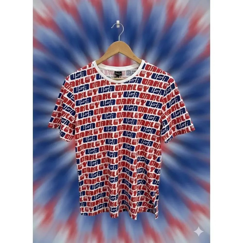 Oakley Men's USA Red White And Blue, All Over Print T-Shirt Large 4th of July